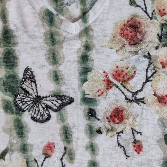 Essential by Milano lightweight blouse white with floral design women's size M - Picture 8 of 10